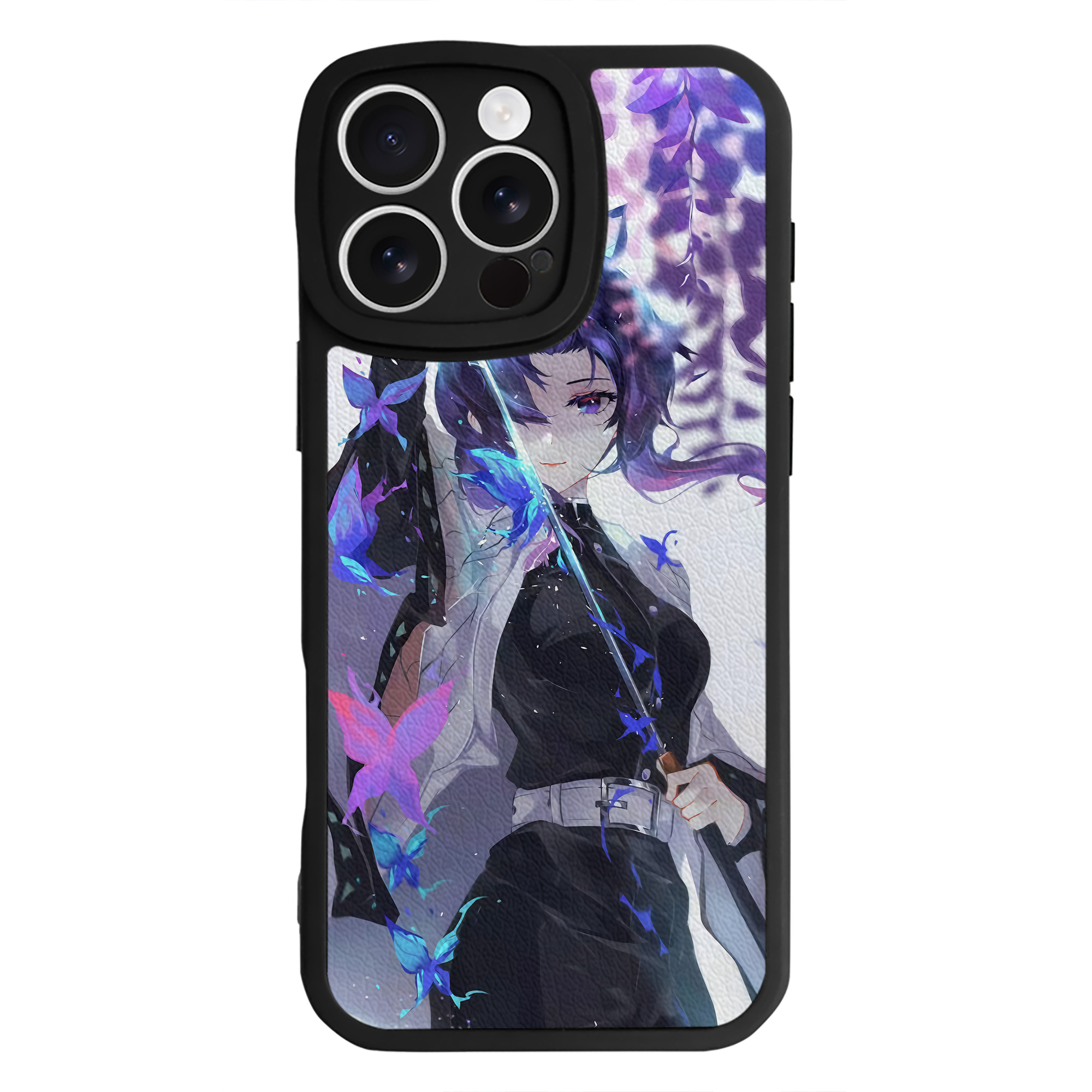 （画像用） 鬼滅の刃（きめつのやいば）蟲柱-胡蝶 しのぶ／こちょう しのぶ Kochou Shinobu 【iPhone 16シリーズ対応】シリコンスマホケース（レザー調） 材質：シリコン